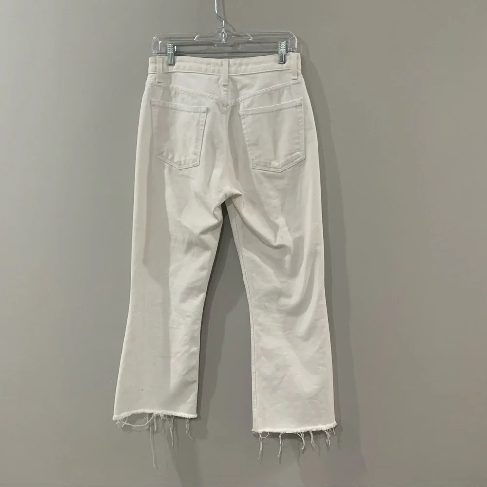 ✅ Reformation Jeans Mid-Rise Crop Flare Raw Hem in White